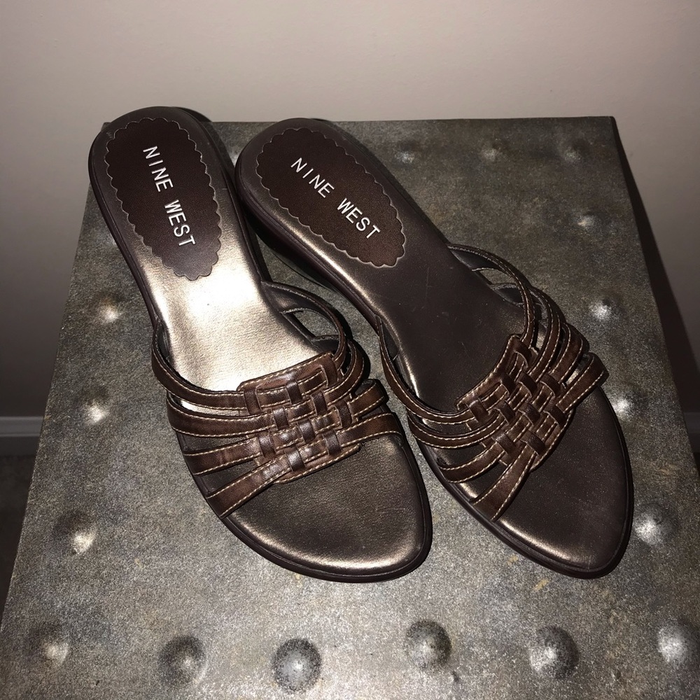 Nine West brown slip on wedge size 6